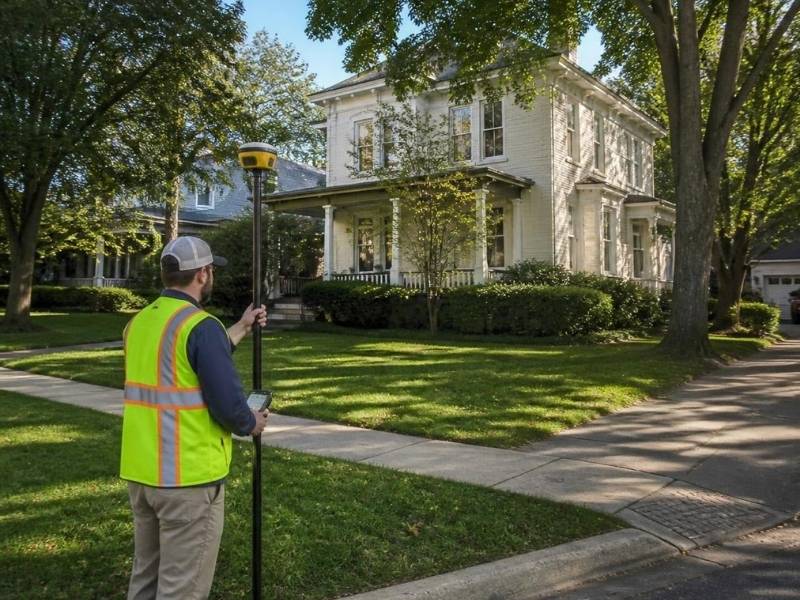 Land surveyor evaluating a large residential corner lot in St. Petersburg, FL before a small multifamily property conversion.