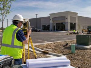 Professional Land Surveyor in St. Petersburg, Florida evaluating existing site conditions for commercial property improvements.