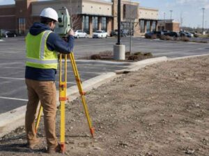 Topographic Survey in St. Petersburg, Florida for commercial parking lot expansion planning.