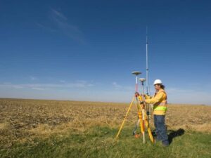 Land surveyors using a total station for a cell tower lease site survey in St Petersburg Florida