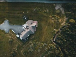 Aerial property view showing land conditions that can affect property survey cost for sites with multiple easements in St Petersburg Florida